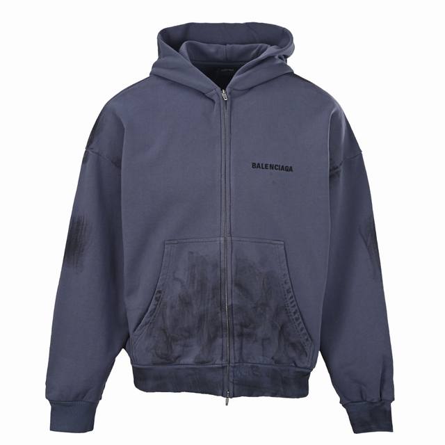 400 Balenciaga (Blcg) Distressed Embroidered Hand-Painted Zipper Hooded Sweatshi