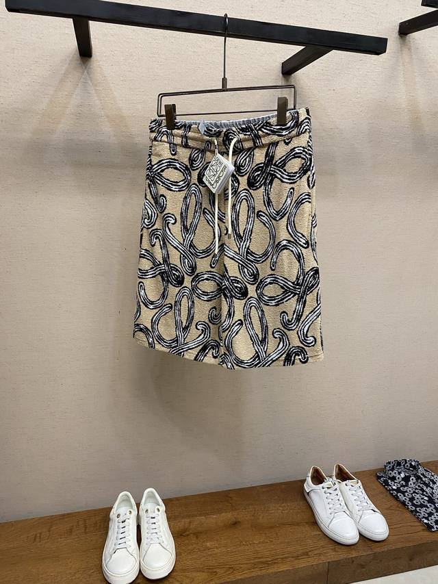 p300 Shorts, Loewe terry cloth cotton jacquard logo drawstring shorts, authentic