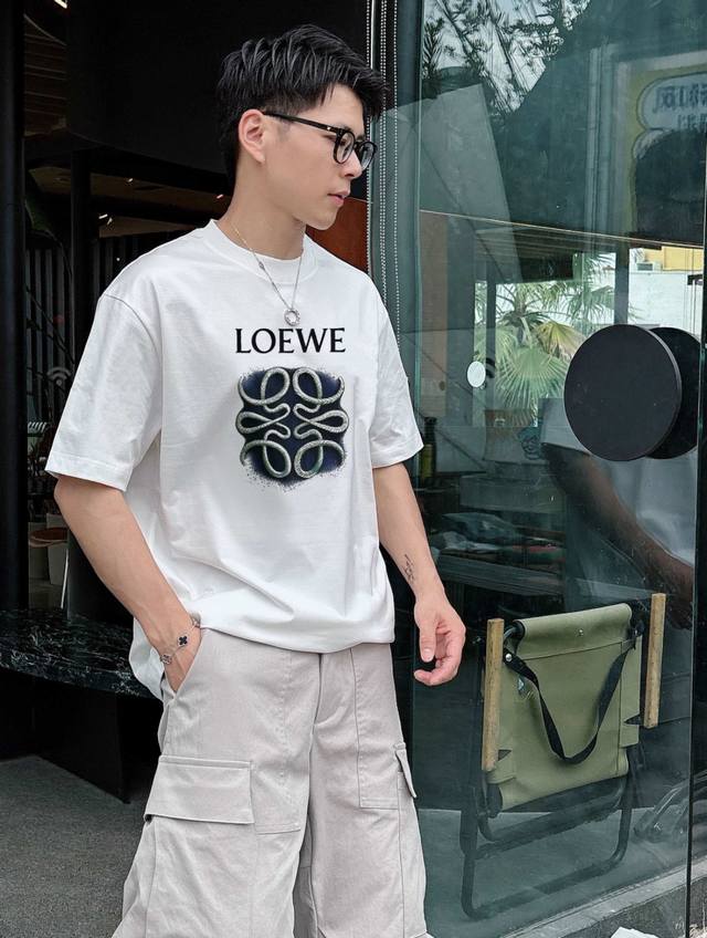 p160 Loewe 2026 Spring/Summer New Arrival Crew Neck Mercerized Cotton Short-Slee
