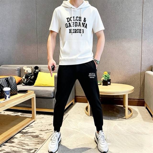 (Direct p210) Brand: D&G 2026 New Men's Hooded Short-Sleeve T-Shirt and Pants Se