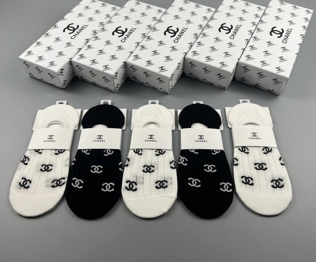 p100 Chanel pure cotton women's O-ring socks, comfortable and breathable, 5 pair