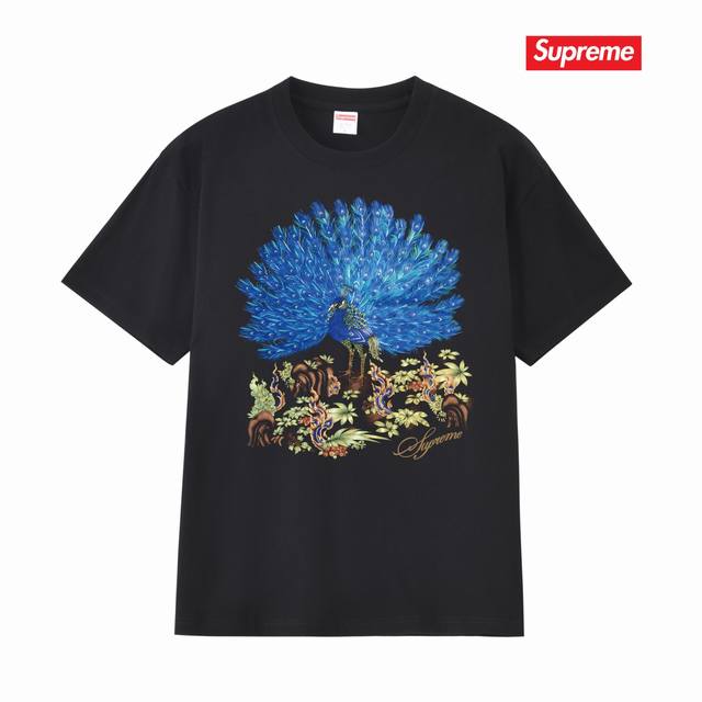 S286 p100 Supreme Fw25 Week15 Peacock SS Top, Peacock Print Crew Neck Short Slee