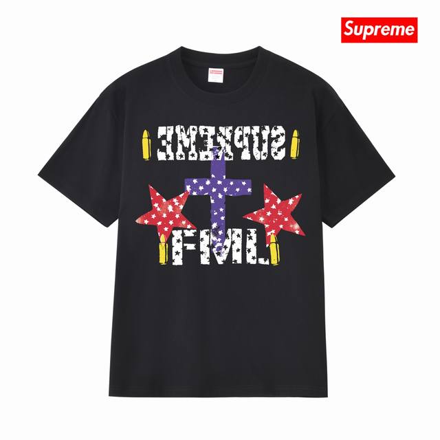 S412 p100 Supreme Ss26 Week18 Fml Tee American Retro Graffiti Cross Star Bullet