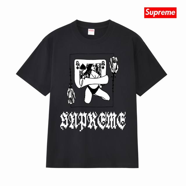S410 p100 Supreme Fw19 Week1 Queen Tee Queen Card Print Floral Letter Logo Short