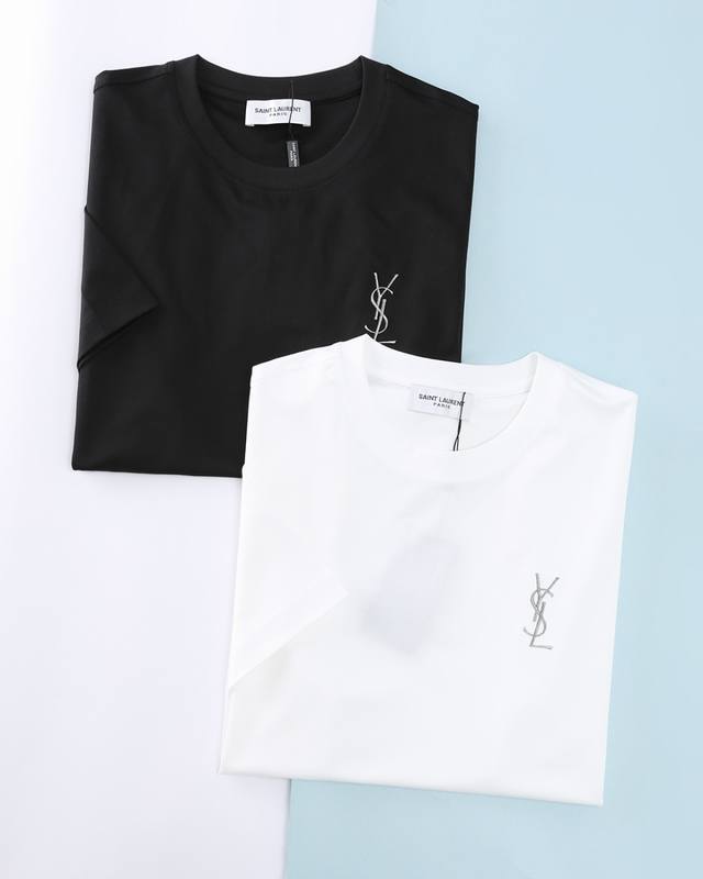 260 YSL Saint Laurent* 26Ss Summer New Mercerized Long-Staple Cotton Crew Neck S