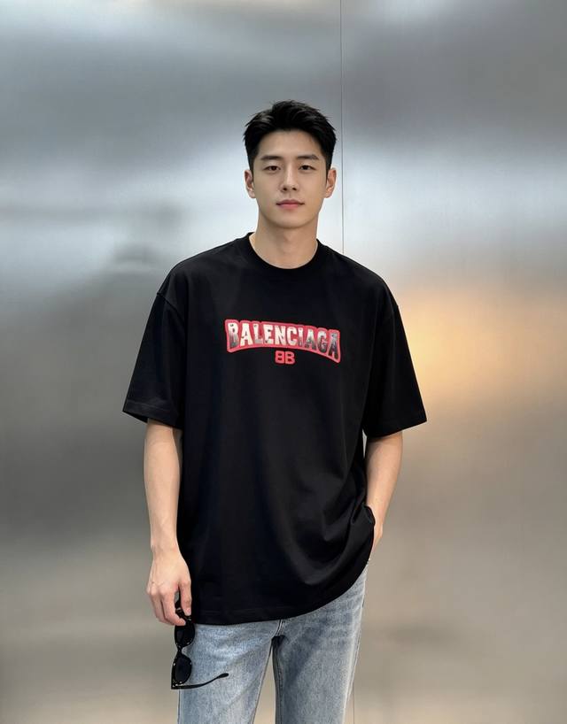 210 Balenciaga new streetwear T-shirt. Unisex design with metallic lettering and 210 Balenciaga new streetwear T-shirt. Unisex design with metallic lettering and