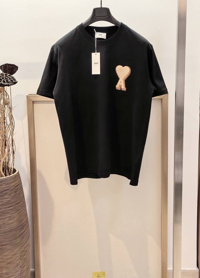p140Size：S M L Xl 男女同款Asi197353825081 Ami 艾米 男女同款毛巾绣Adc棉质宽松T恤 爱心圆领短太好看刺绣 后背同色Am