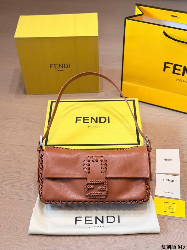 Replica p340 Fendi Baguette bag, caramel brown cognac color, Selleria hand-stitc