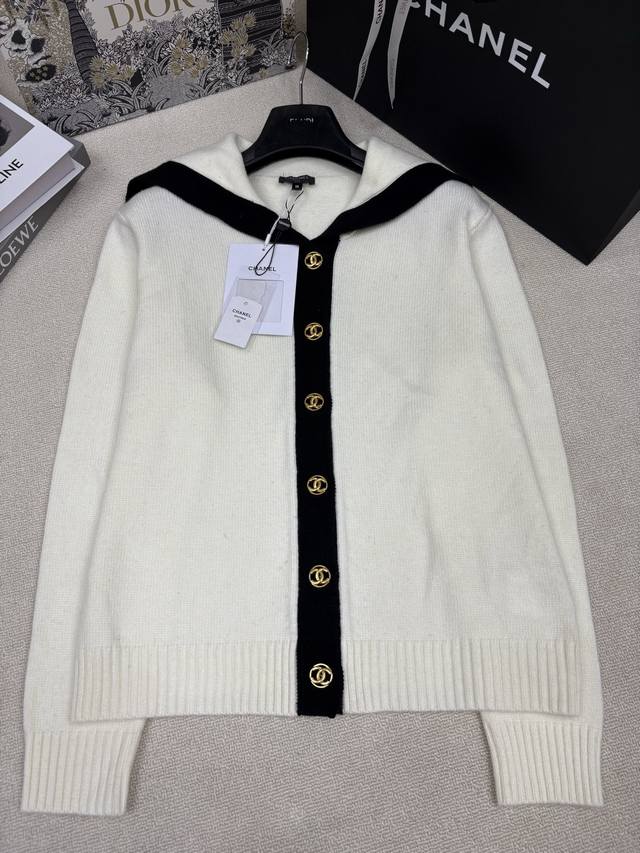 p260Chane*26B Autumn/Winter New Knitted Sailor Collar Cardigan with Color Blocki p260Chane*26B Autumn/Winter New Knitted Sailor Collar Cardigan with Color Blocki