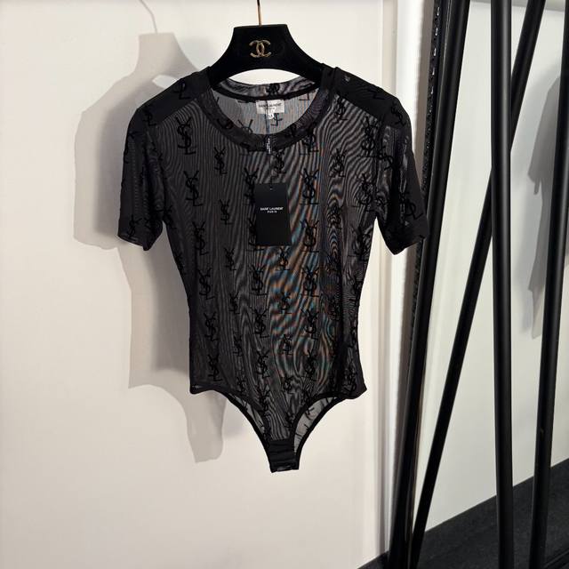 p130 Style No. 20265383 Lv* New monogram flocked logo pattern sheer mesh short-s