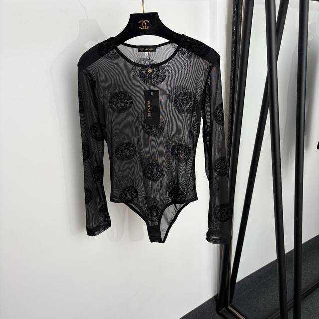 p130 Style No. 20265381 Versac* New All-Over Flocked Logo Pattern Sheer Mesh Lon