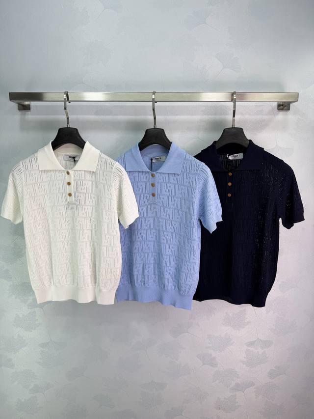 p180Fend* 2026 Spring/Summer New Arrival: Collared Hollow-Out Knit Short-Sleeve