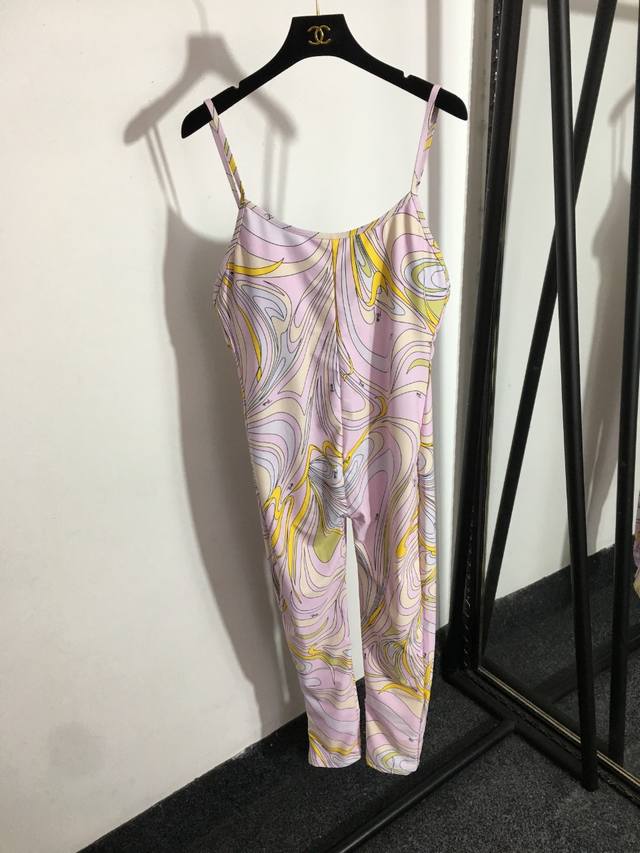 p180 Style No. 20222327 Fend* New Abstract Print Suspender Jumpsuit, Pink/Black,