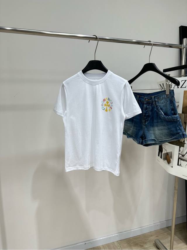 p190 Chrome Hearts Colorful Horseshoe Print Short-Sleeve T-Shirt. Fabric: Cotton