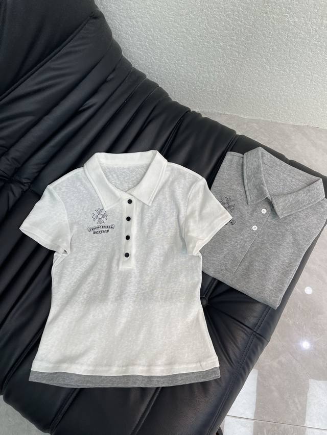 p180 Chrome Hearts *26 New Faux Two-Piece Poio Shirt Short Sleeve Cloud-like Com