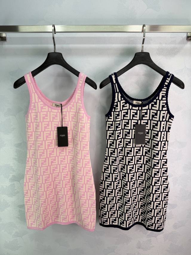 p200Fend* 2026 Spring/Summer New Monogram Jacquard Logo Knit Vest Dress! Made wi