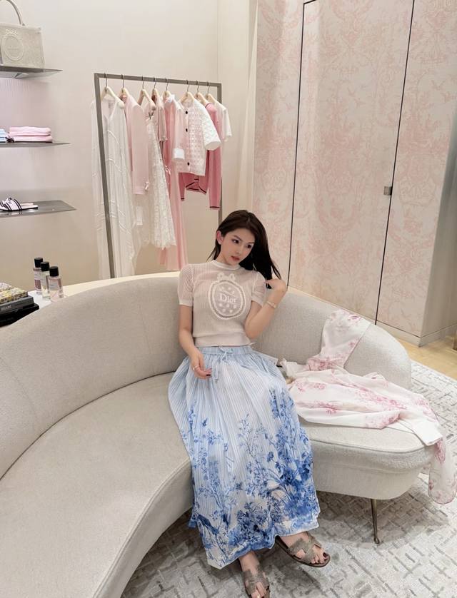 p530 Dior 2026春夏新款半裙，把法式的清新浪漫穿在身上。浅蓝色底搭配写意的水墨花卉印花，飘逸的百褶设计自带灵动仙气；贴心配有纯棉内衬，轻盈透气的同时