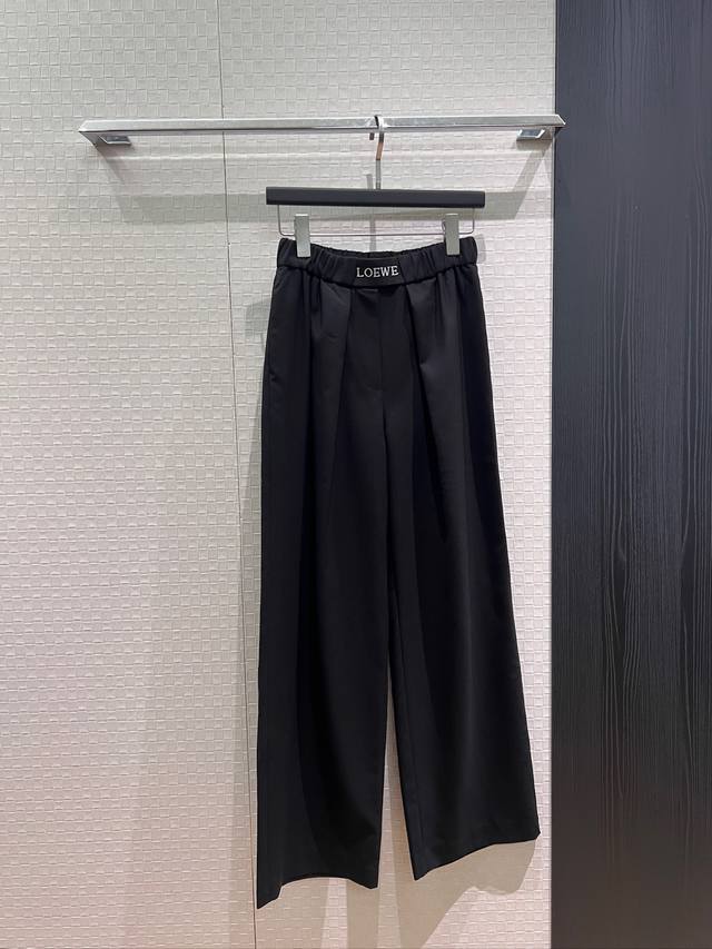 p330 New Loewe Jacquard Logo Elastic Band Casual Trousers Wide Leg Pants Minimal