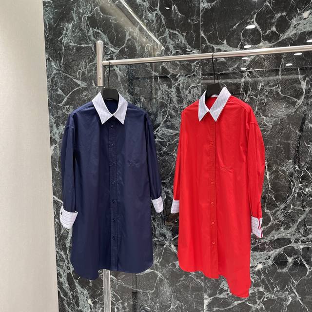 p420 Loewe 26 Early Autumn New Color Block Shirt Dress Faux Two-Piece Design Blu