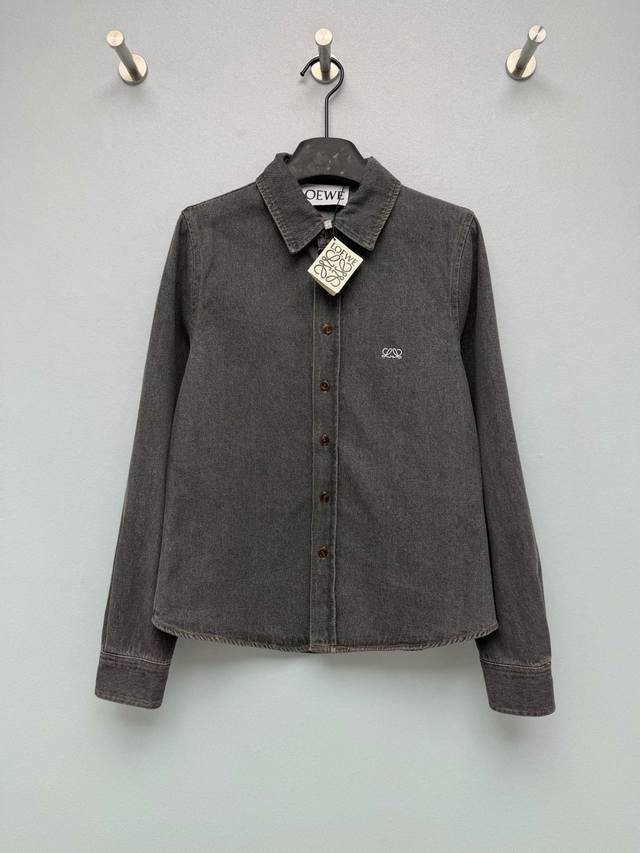 p360 Loewe Embroidered Denim Long-Sleeve Shirt. Made of washed denim fabric with