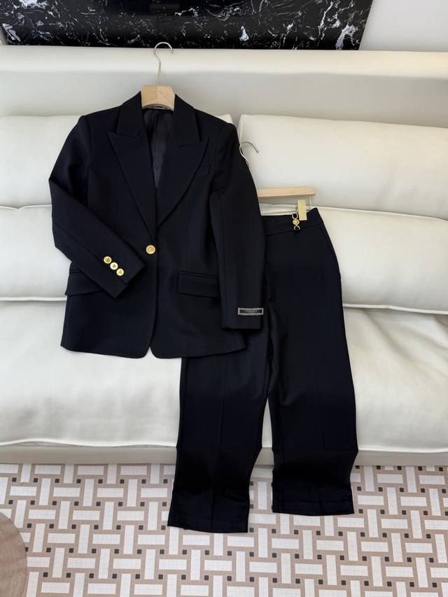 p700Xz0135# New Set Versace 30% Wool Suit Jacket and Trousers Set, Black, S-XL