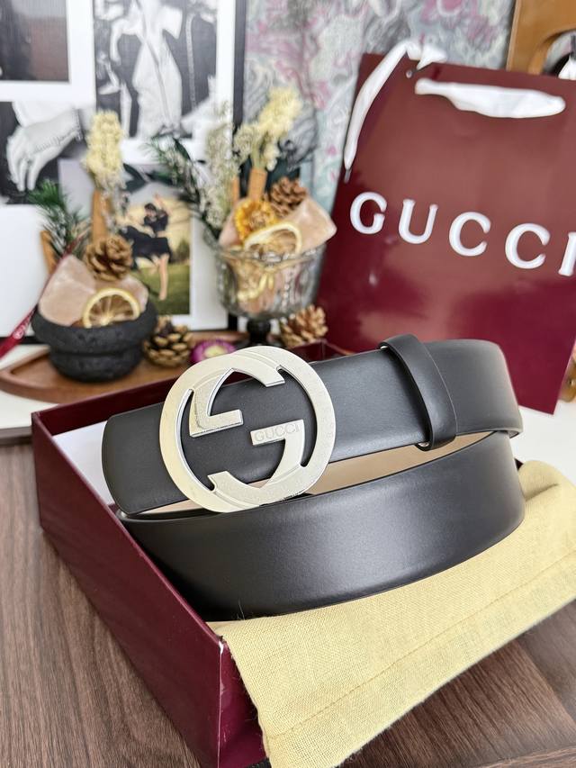p: 230 Gucci Smooth Leather Silver Double G Leather Belt | 40mm Standard Width M