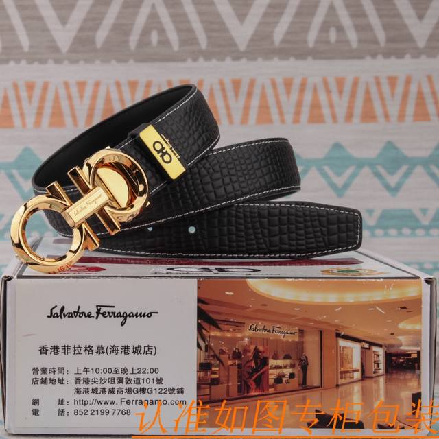 Belt: Ferragamo Original Cowhide Belt p180 Men's Belt: 100% top-grain cowhide le