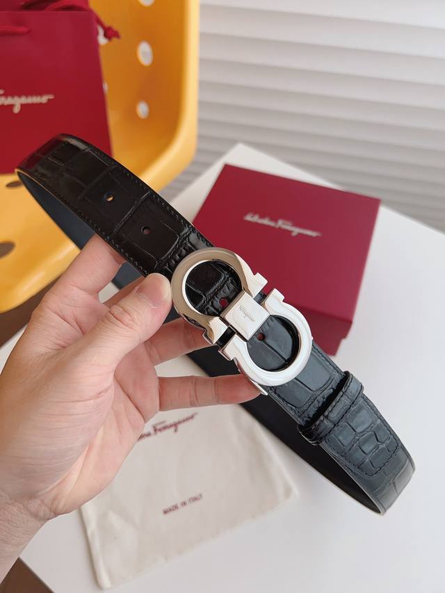 p200 Ferragamo 3.5cm wide high-end custom men's leather belt, double-sided impor