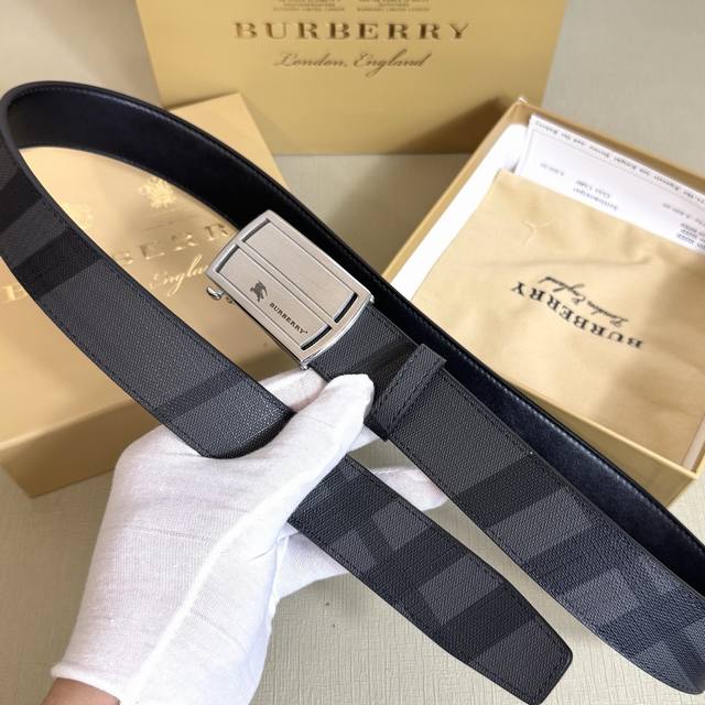 210 Burberry Stainless Steel Automatic Buckle Men's Belt, 3.5cm Width, Made of I