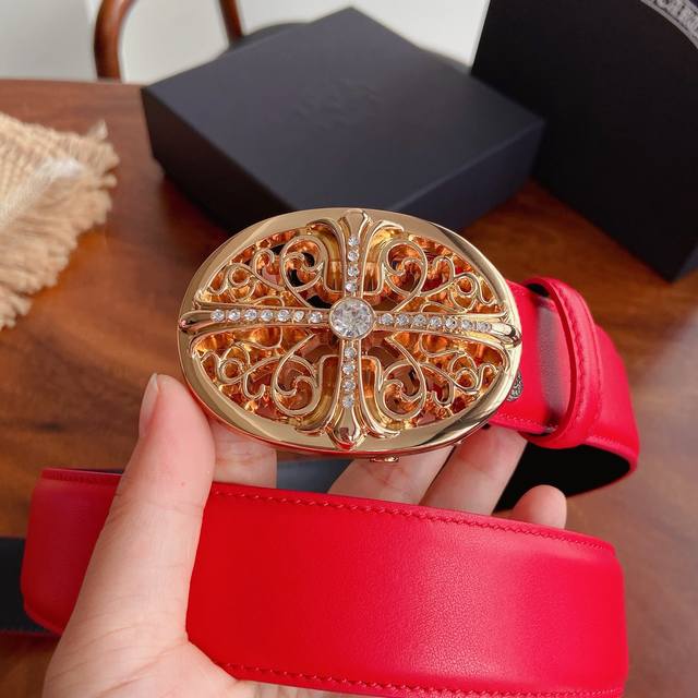 280 Chrome Hearts Belt. Features diamond-encrusted Guardian hardware paired with