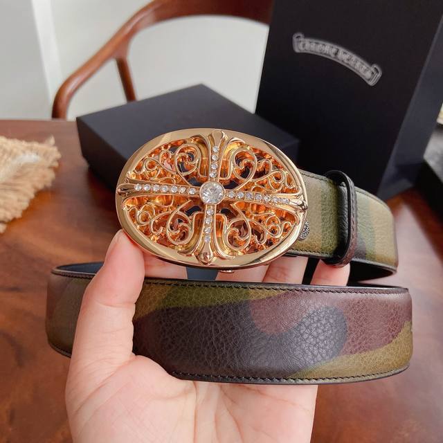 280 Chrome Hearts Belt. Features diamond-encrusted Guardian hardware paired with