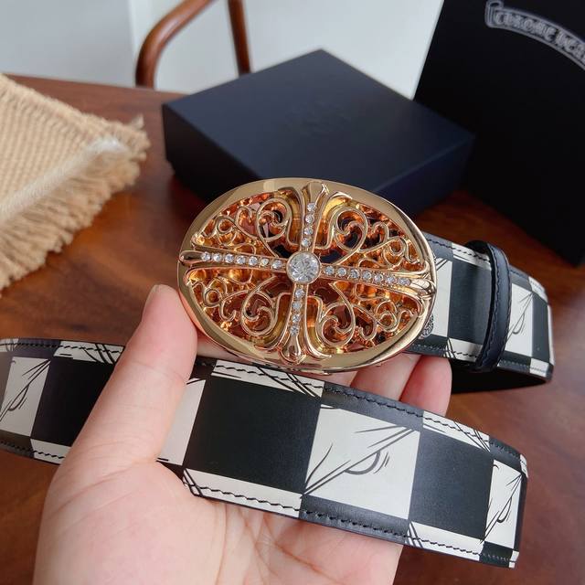 280 Chrome Hearts Belt. Features diamond-encrusted Guardian hardware paired with