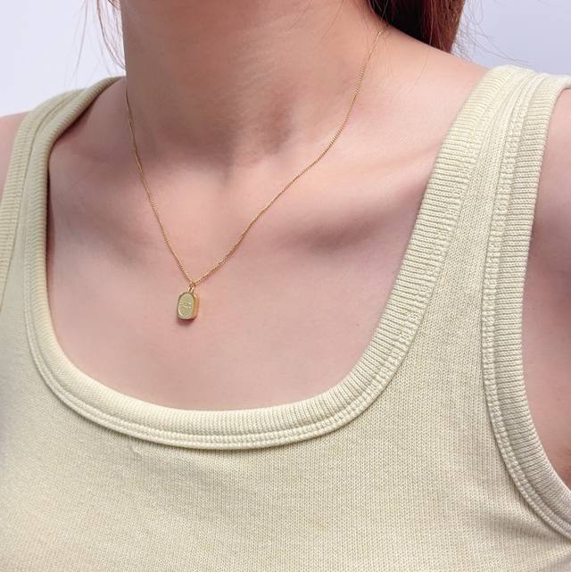 p70 Celine Arc de Triomphe Gold Bean Square Pendant Necklace, Small Size, featur