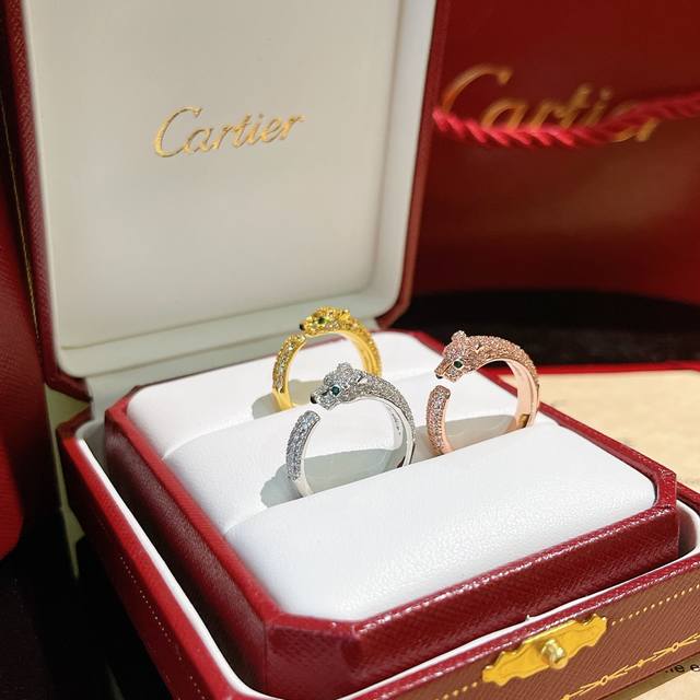 p70 Cartier 卡地亚 经典不过时豹子戒指系列 满钻窄版 豹子开口戒指 亚金材质电镀18K 玫瑰金 白金 黄金 三色均码