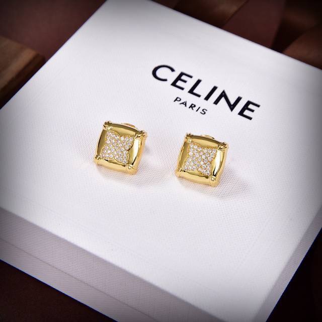 p60Celine's new gold stud earrings feature a unique and distinctive design that