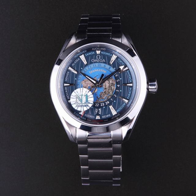 Sj出品 1890 N1Factory 欧米茄 Omega 海马系列220.10.43.22.03 1 欧米茄世界时腕表 激光烧蚀蓝色海洋，陆地浮雕勾勒