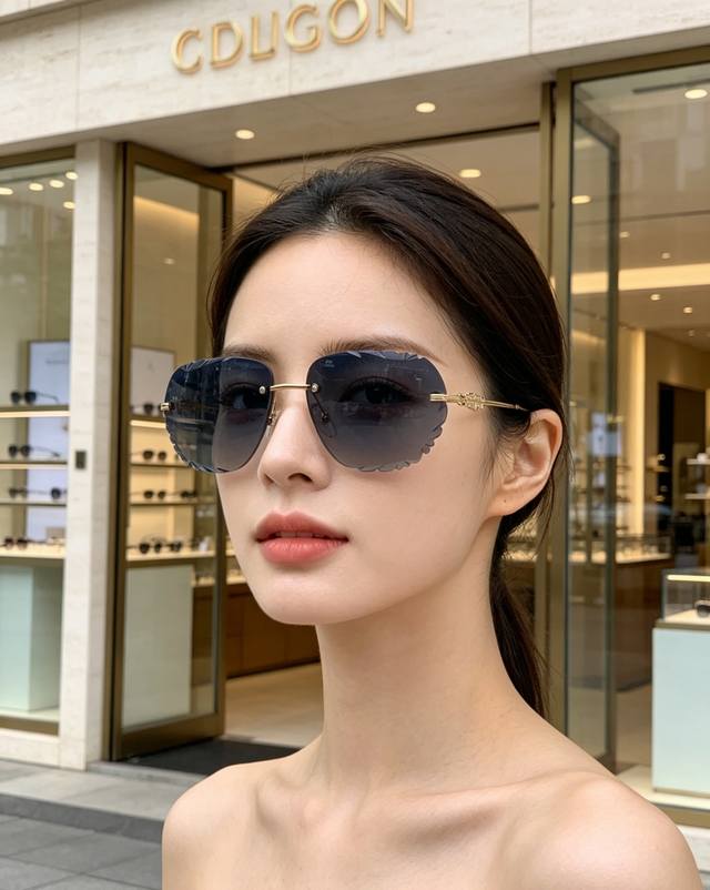 p100 Chrome Hearts 克罗心 2026新款欧美长弧形曲面镜片无框墨镜高级感太阳眼镜防紫外线复古港风