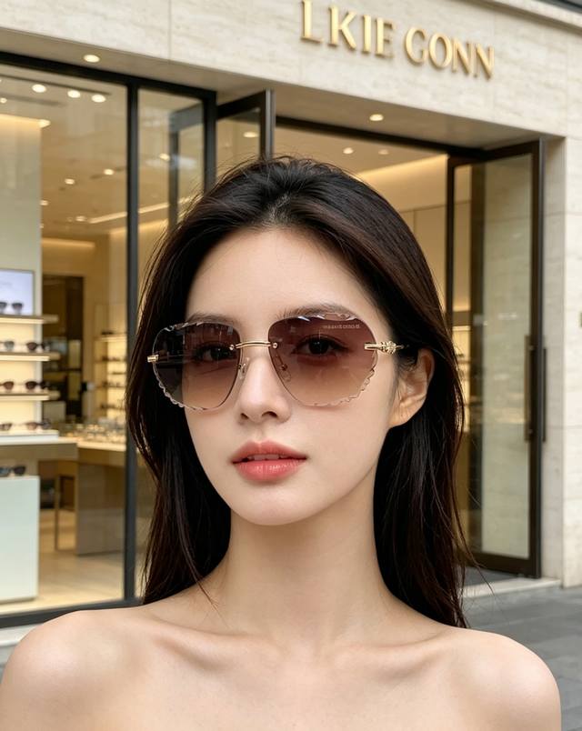 p100 Chrome Hearts 克罗心 2026新款欧美长弧形曲面镜片无框墨镜高级感太阳眼镜防紫外线复古港风