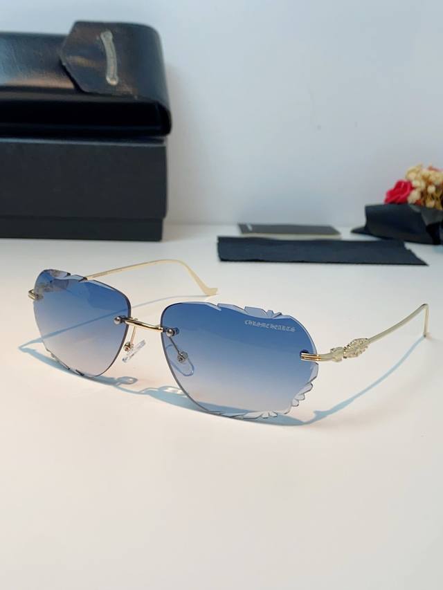 p100 Chrome Hearts 克罗心 2026新款欧美长弧形曲面镜片无框墨镜高级感太阳眼镜防紫外线复古港风