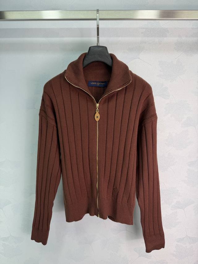 p220Lou*26 Early Autumn New Retro Maillard Caramel Brown Vertical Ribbed Zipper