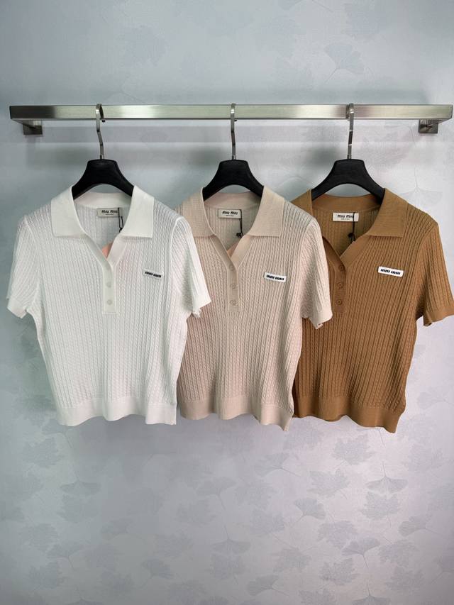 p200Miu*26 Early Autumn New Cable Knit Polo Collar Short-Sleeve Knit. Classic po