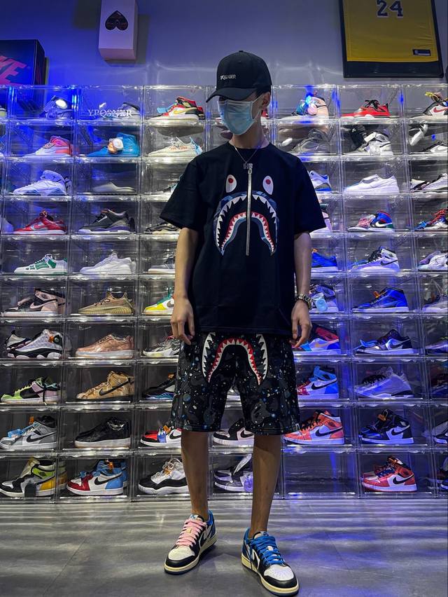 130 Bape Space Camo Shark Shorts, 380g pure cotton custom fabric, Zp pattern, co 130 Bape Space Camo Shark Shorts, 380g pure cotton custom fabric, Zp pattern, co