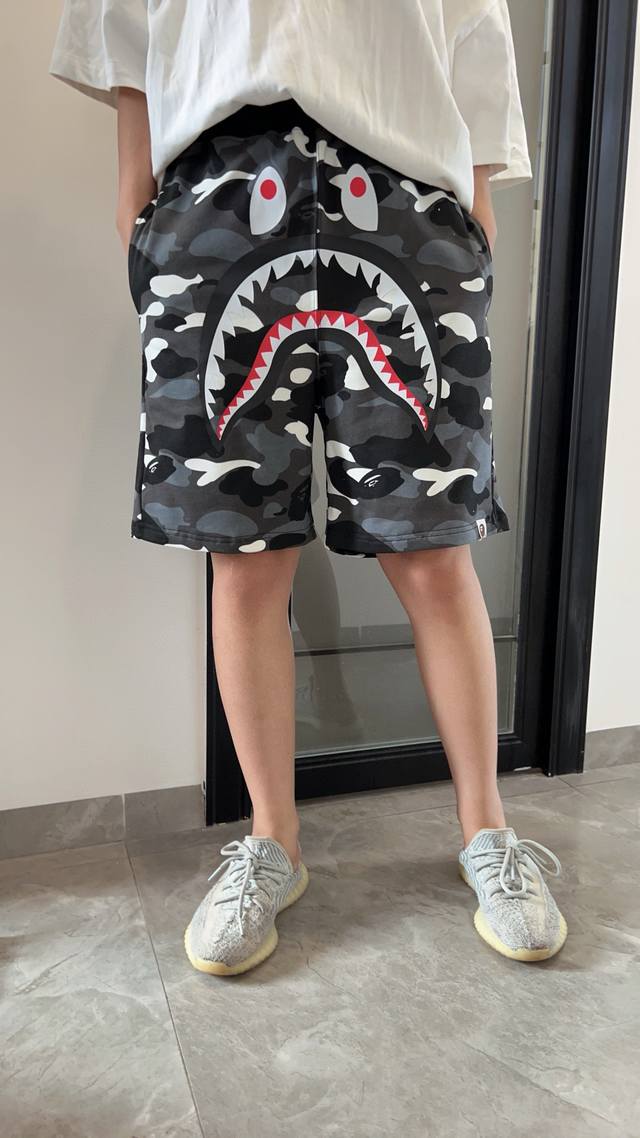 130 Bape Glow-in-the-Dark Camouflage Shark Print Shorts, 340g Pure Cotton Custom 130 Bape Glow-in-the-Dark Camouflage Shark Print Shorts, 340g Pure Cotton Custom