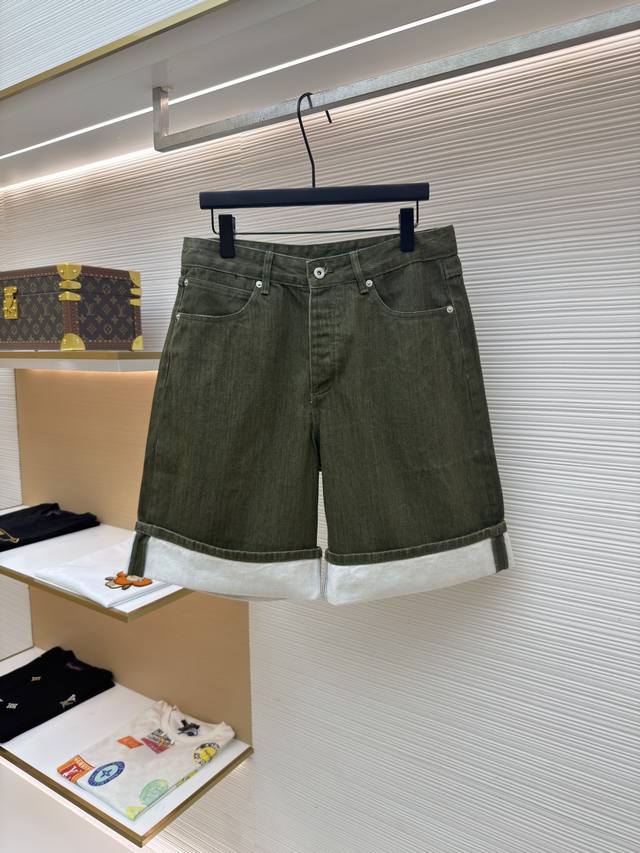 240 Bottega Veneta Olive Green Washed Denim Cropped Shorts with White Trim (Orig 240 Bottega Veneta Olive Green Washed Denim Cropped Shorts with White Trim (Orig