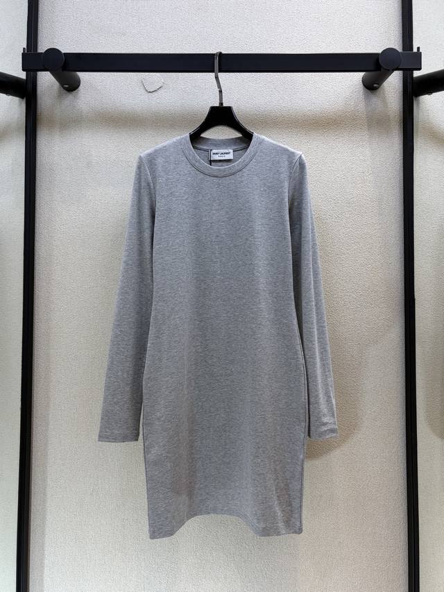 300 YSL 2026 Early Autumn New Round Neck Long Sleeve Slim Waist Dress Minimalist