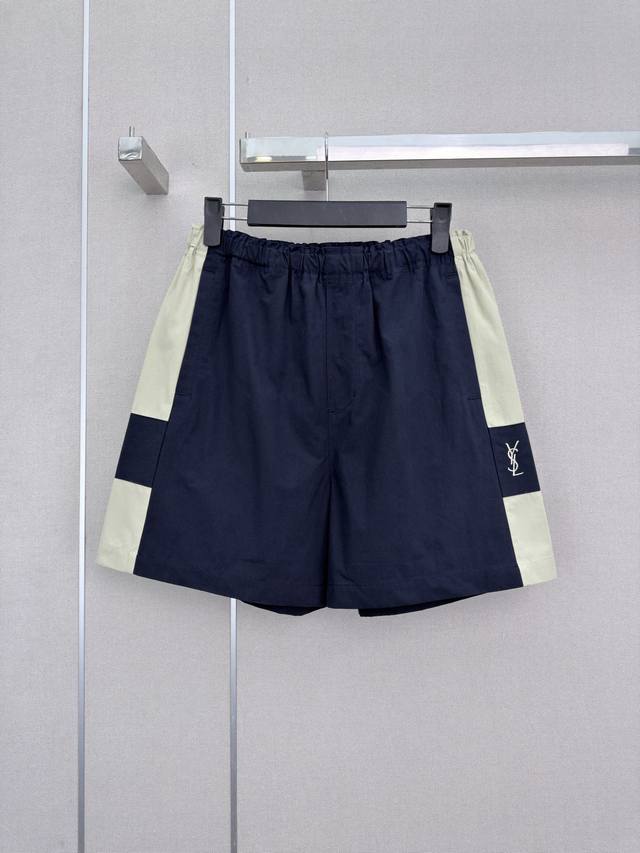 Highly recommend the new YSL color-blocked elastic waist shorts with embroidered