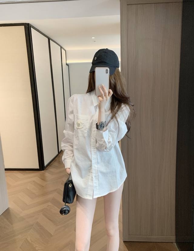 120 Chane* Double C 3D Label Cotton Linen Shirt