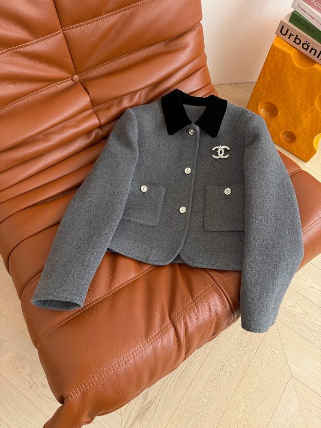 11560#180 Chanel* New Color-Blocked Velvet Collar Patchwork Short Jacket Equippe
