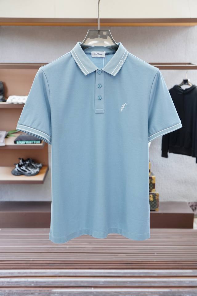 270 Ferragamo - Business Casual Knitted Short-Sleeve Olo Shirt with Custom Natur