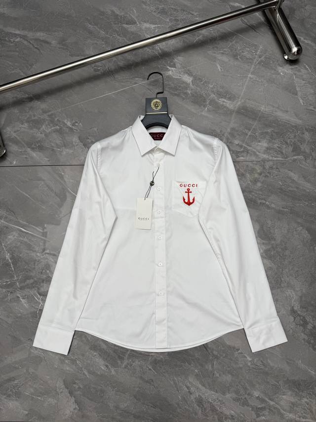 p220 Gucc* Gucci monogram anchor embroidered shirt Sizes: 38, 39, 40, 41, 42, 43 p220 Gucc* Gucci monogram anchor embroidered shirt Sizes: 38, 39, 40, 41, 42, 43